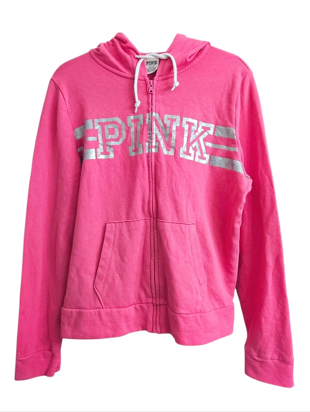 Pink by Victoria's Secret Pink & Silver Lightweight Zip Up Hooded Sweatshirt Med